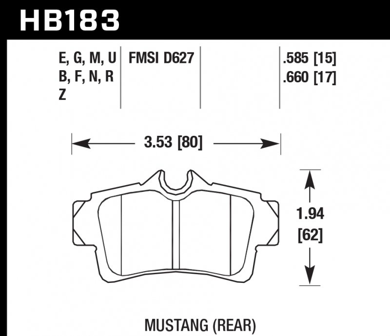 Колодки тормозные HB183M.585 HAWK Black Mustang (Rear) 15 mm