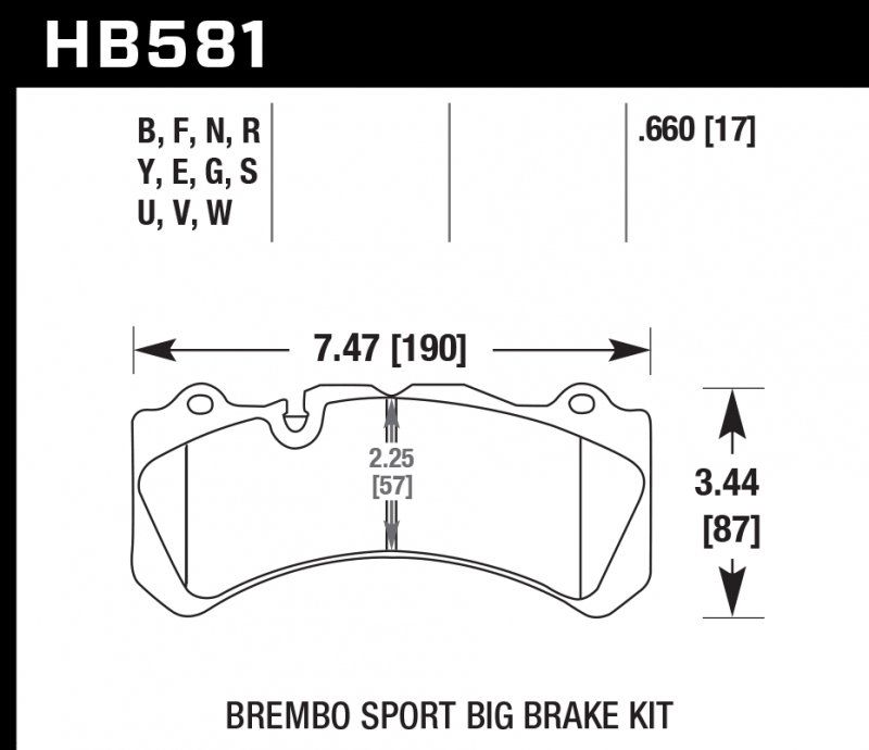 Колодки тормозные HB581Q.660 HAWK DTC-80; Brembo 17mm