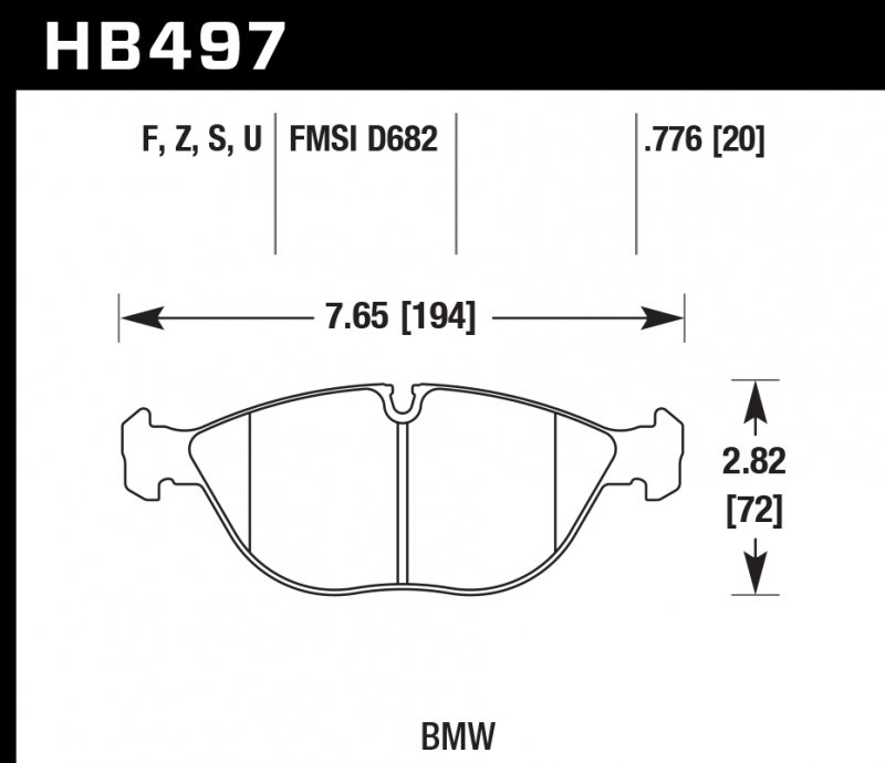 Колодки тормозные HB497S.776 HAWK HT-10 BMW 20 mm