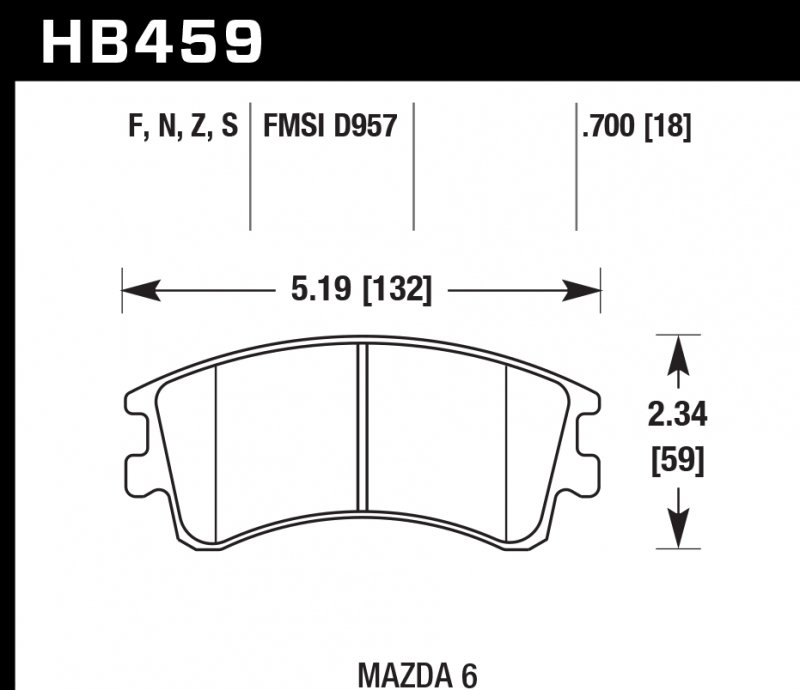 Колодки тормозные HB459S.700 HAWK HT-10; Mazda 6 18mm