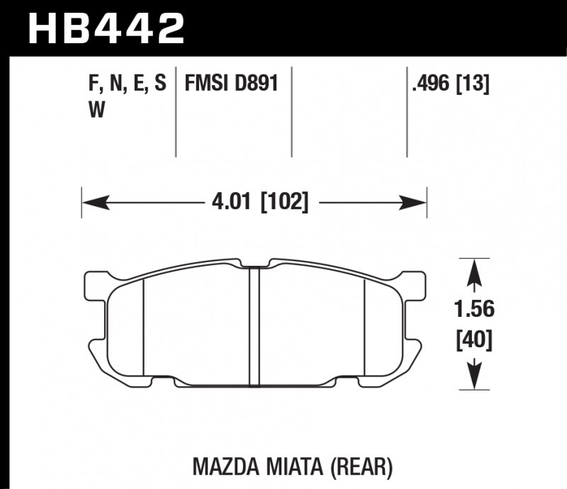 Колодки тормозные HB442W.496 HAWK DTC-30 Mazda Miata (Rear) 13 mm