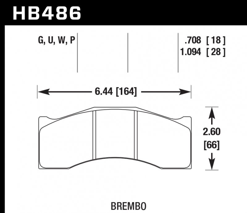 Колодки тормозные HB486U1.094 HAWK DTC-70 Brembo, Rotora 6 поршн. 28 mm