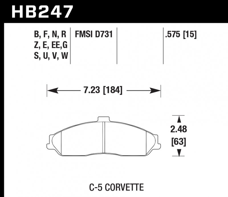 Колодки тормозные HB247G.575 HAWK DTC-60 C-5 Corvette 15 mm