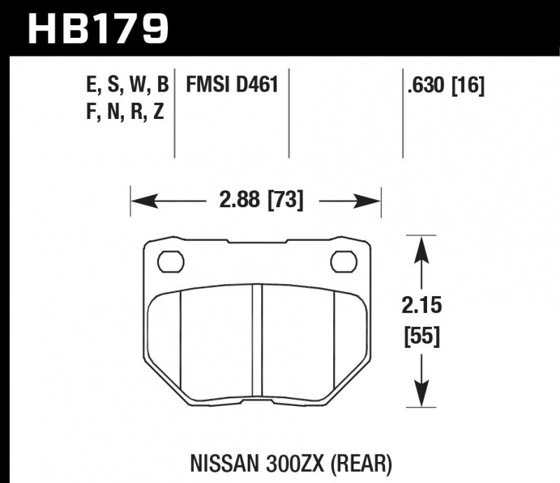 Колодки тормозные HB179S.630 HAWK HT-10 Nissan 300ZX (Rear) 16 mm