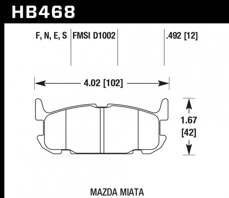 Колодки тормозные HB468S.492 HAWK HT-10 Mazda Miata 13 mm