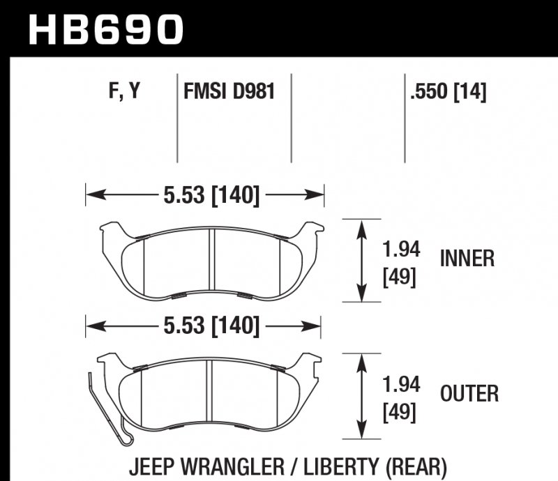 Колодки тормозные HB690Y.550 HAWK LTS; 14mm