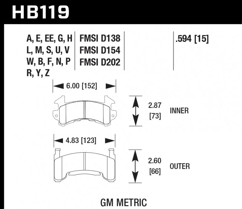Колодки тормозные HB119V.594 HAWK DTC-50; GM Metric 15mm