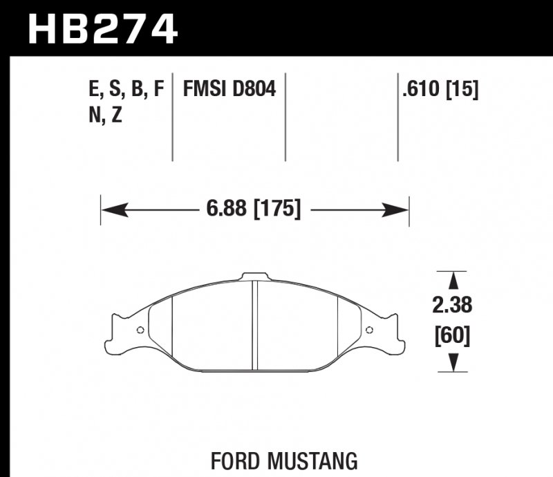 Колодки тормозные HB274S.610 HAWK HT-10 Mustang 16 mm