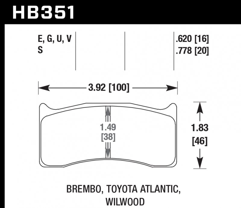 Колодки тормозные HB351E.620 HAWK Blue 9012 Brembo, Wilwood 16 mm