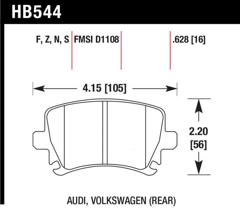 Колодки тормозные HB544S.628 HAWK HT-10 Audi, VW 16 mm