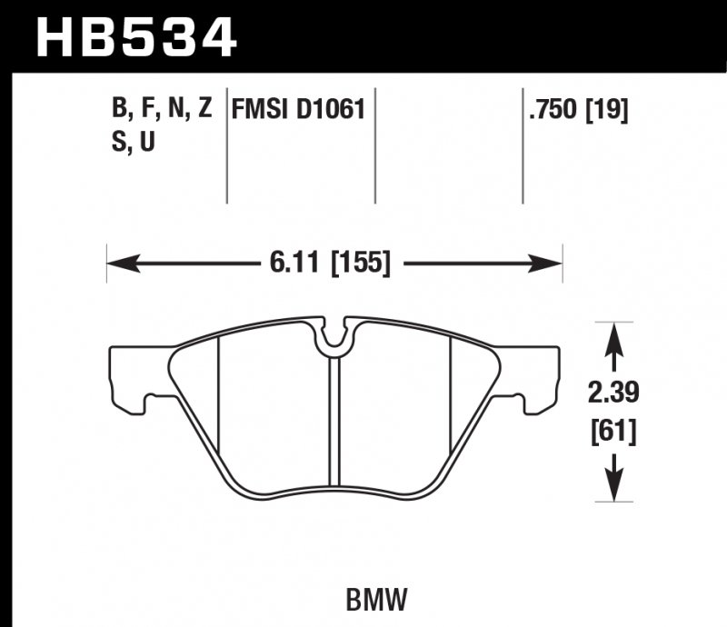 Колодки тормозные HB534U.750 HAWK DTC-70 BMW 19 mm