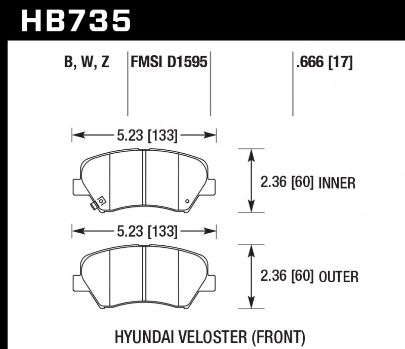 Колодки тормозные HB735W.666 HAWK DTC-30; Hyundai Veloster (Front) 17mm