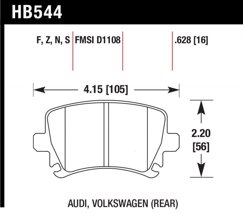 Колодки тормозные HB544F.628 HAWK HPS задние AUDI TT 8J, A6, Allroad 4H, A3 / VW Golf 5,6 , Passat C