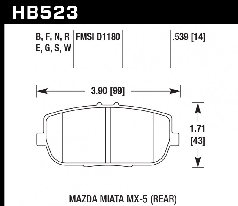 Колодки тормозные HB523N.565 HAWK HP+ задние MAZDA MX-5