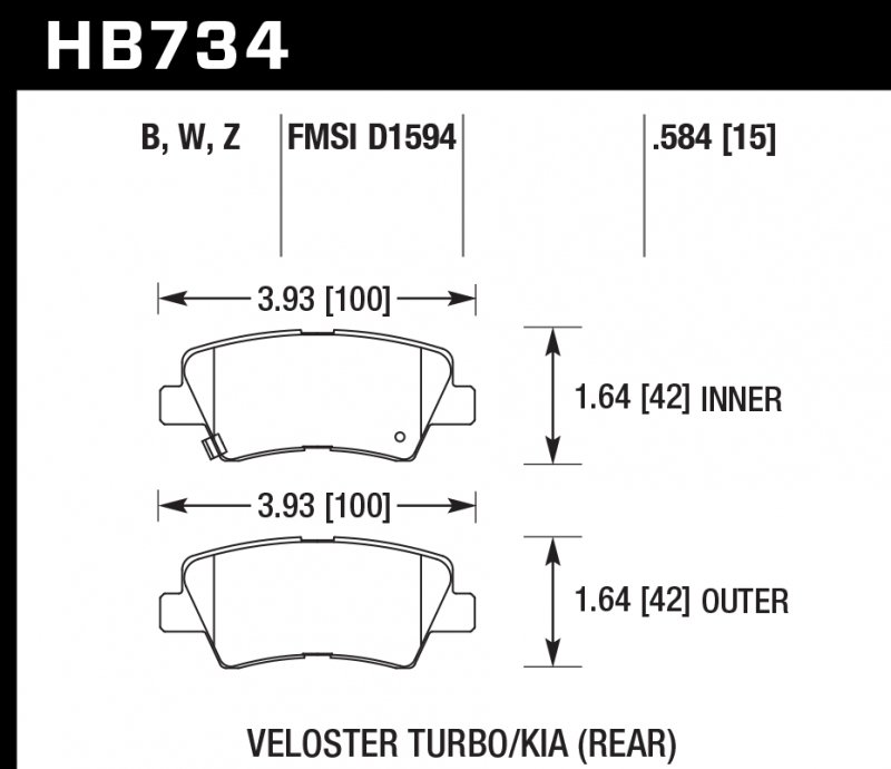 Колодки тормозные HB734B.584 HAWK HPS 5.0 2013 Veloster Turbo Rear