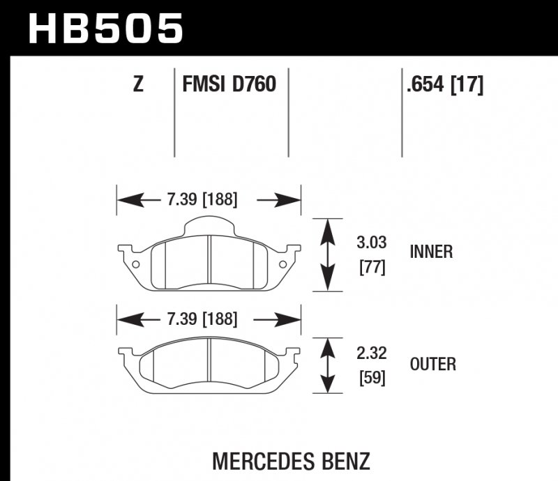 Колодки тормозные HB505Z.654 HAWK PC передние MERCEDES ML W163