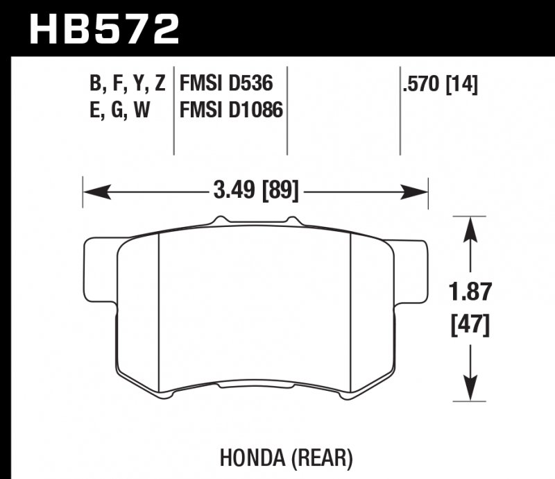 Колодки тормозные HB572G.570 HAWK DTC-60 Acura/Honda (Rear) 14 mm