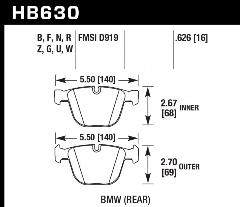 Колодки тормозные HB630F.626 HAWK HPS задние BMW 5 (E60), M3 (E92),  M5, (E63) All, 7 (E65, E66) All