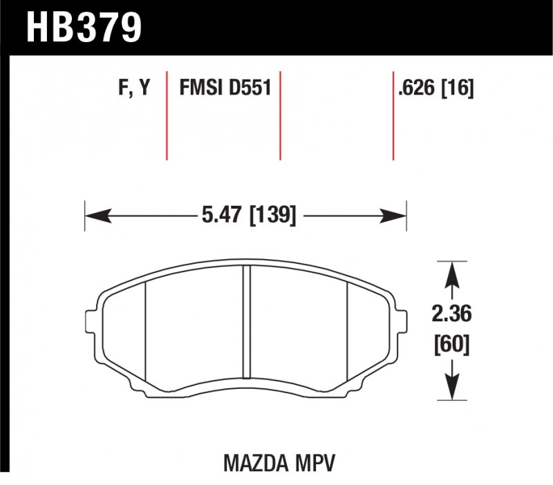 Колодки тормозные HB379F.626 HAWK HPS; 16mm