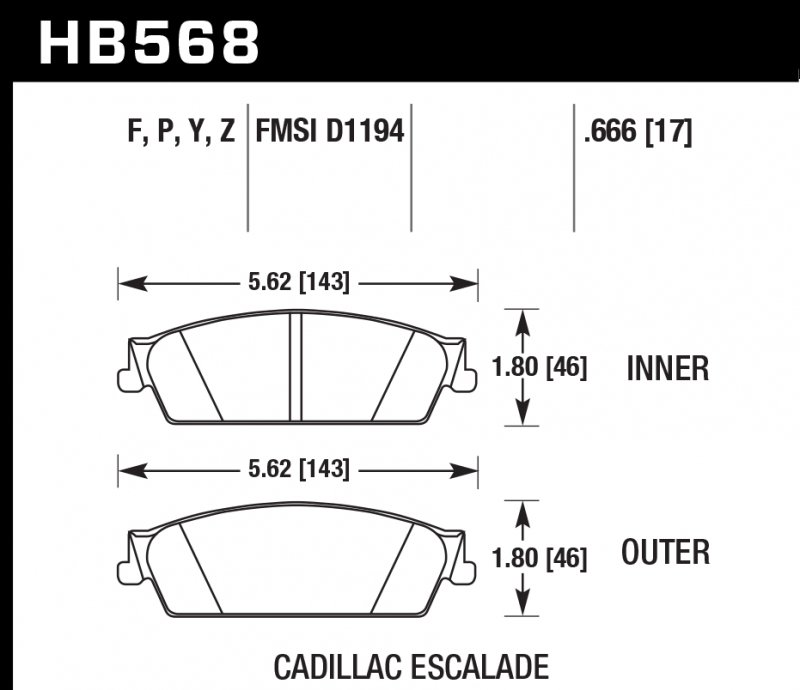 Колодки тормозные HB568F.666 HAWK HPS Cadillac Escalade, Chevrolet Silverado, Suburban задние