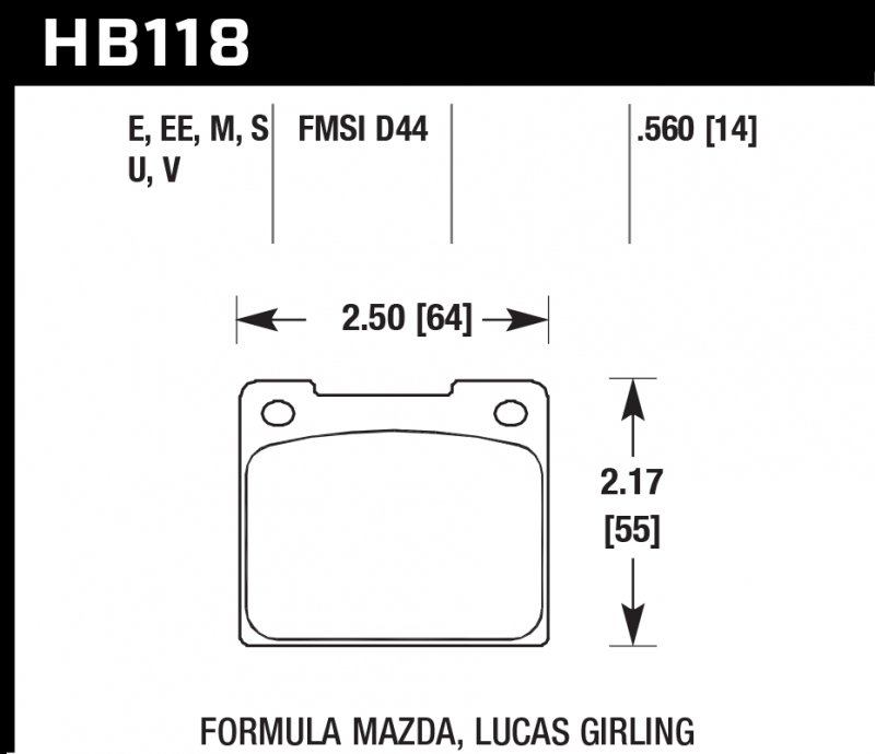 Колодки тормозные HB118U.560 HAWK DTC-70; Formula Mazda 14mm