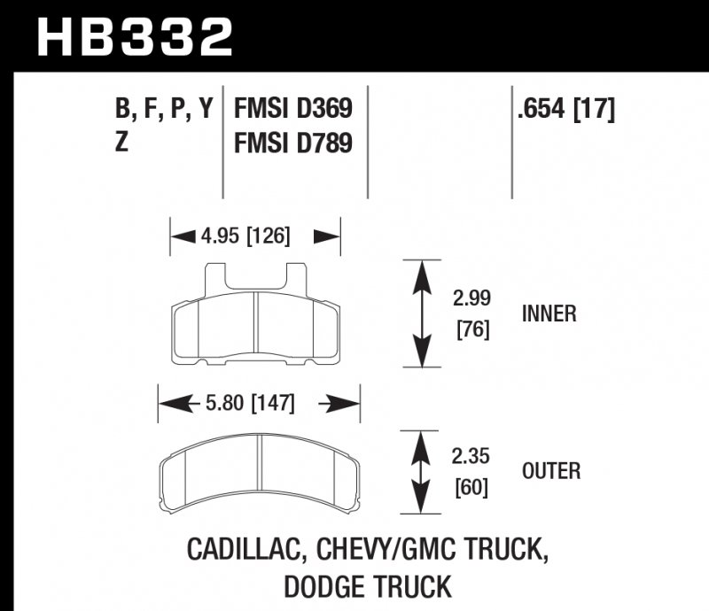 Колодки тормозные HB332F.654 HAWK HPS передние CADILLAC / CHEVROLET