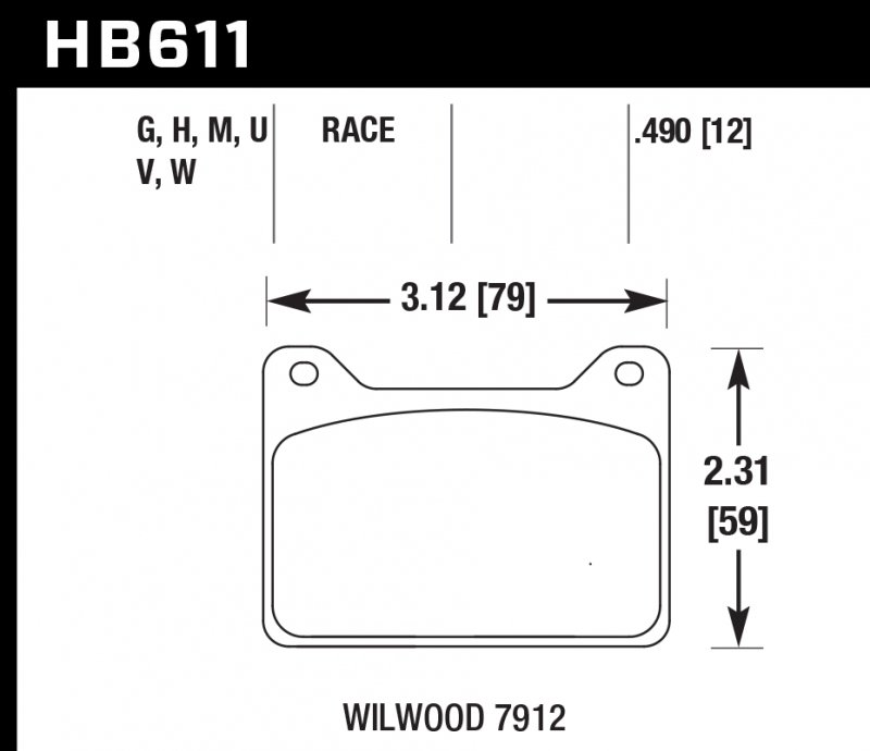 Колодки тормозные HB611V.490 HAWK DTC-50; Wilwood 7912 13mm