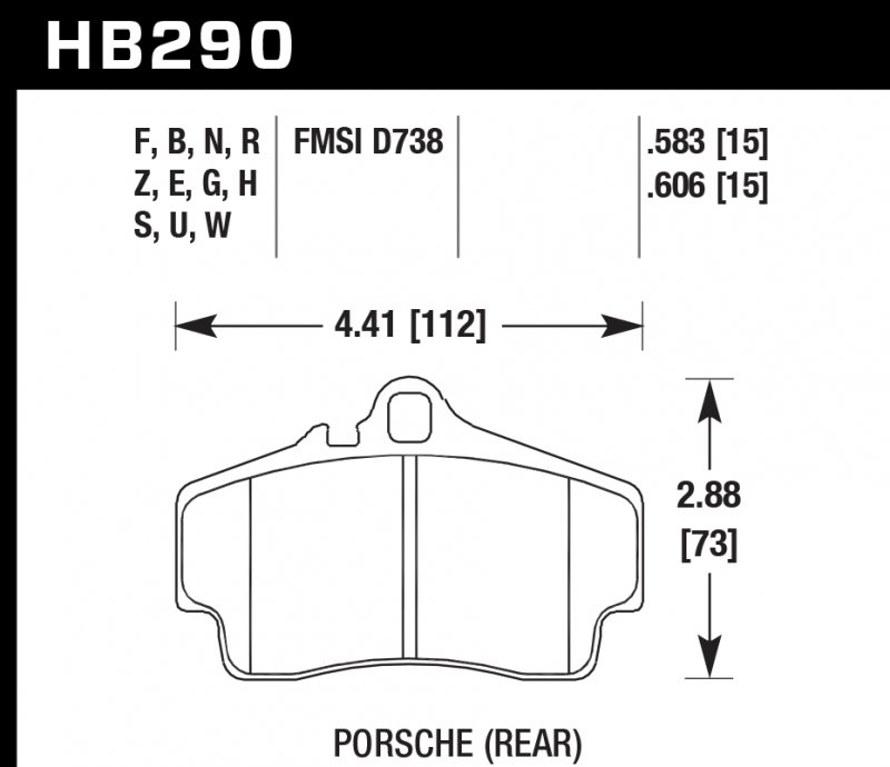 Колодки тормозные HB290B.583 HAWK HPS 5.0; 15mm задние PORSCHE 911 (997), (986), (996), Cayman
