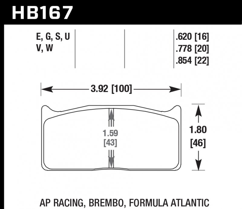 Колодки тормозные HB167W.778 HAWK DTC-30 AP Racing, Alcon, Brembo 20 mm