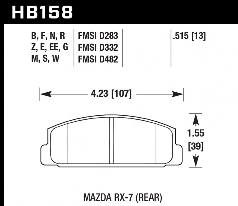 Колодки тормозные HB158G.515 HAWK DTC-60 Mazda RX-7 (Rear) 13 mm