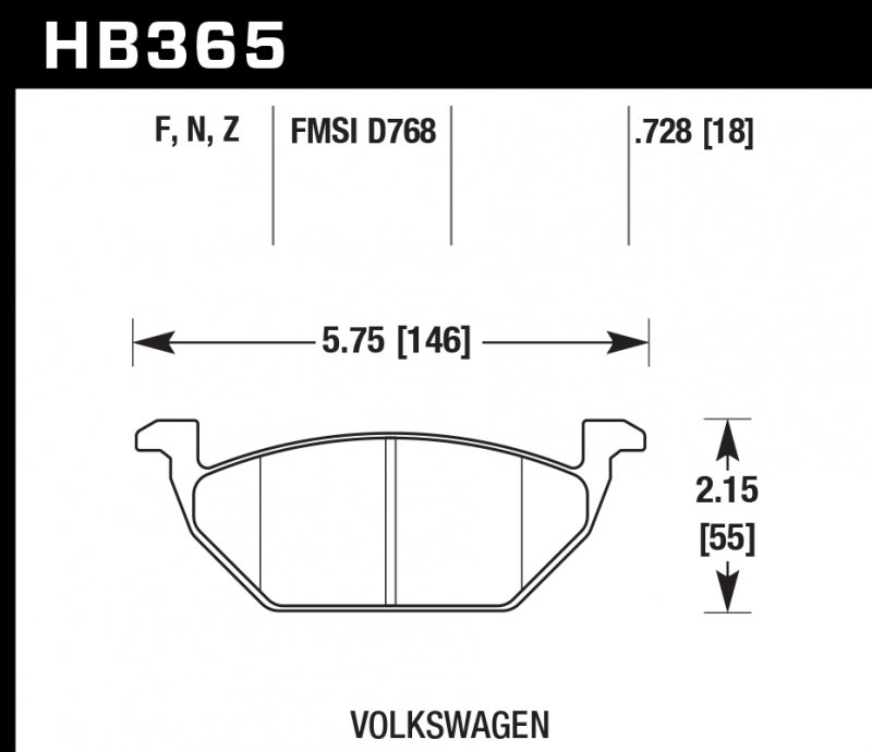 Колодки тормозные HB365N.728 HAWK HP+ передние AUDI / VW