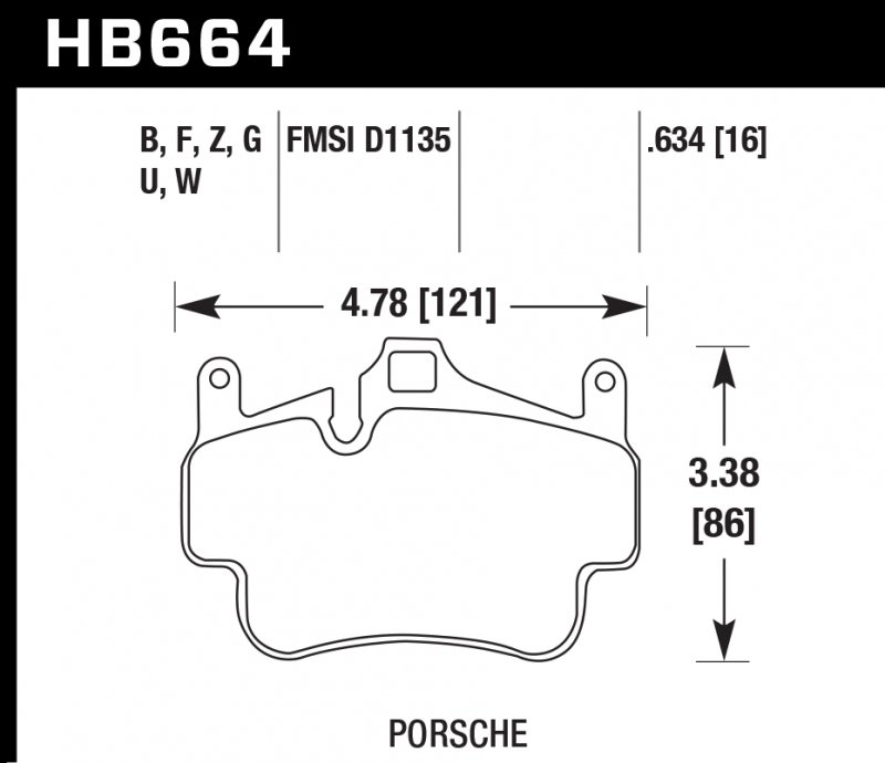 Колодки тормозные HB664Q.634 HAWK DTC-80; Porsche 911 16mm