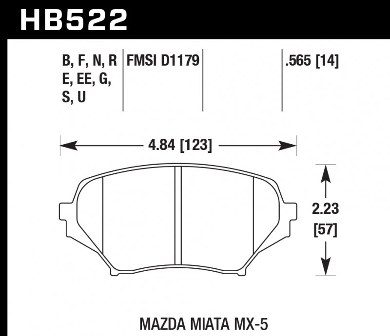 Колодки тормозные HB522U.565 HAWK DTC-70 Mazda Miata MX-5 14 mm