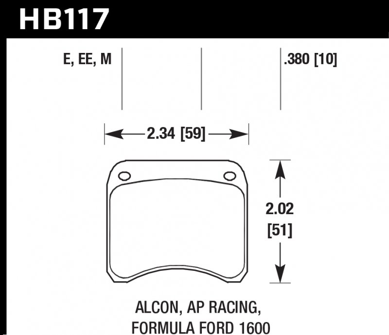 Колодки тормозные HB117EE.380 HAWK Blue 42; AP Racing 2 10mm