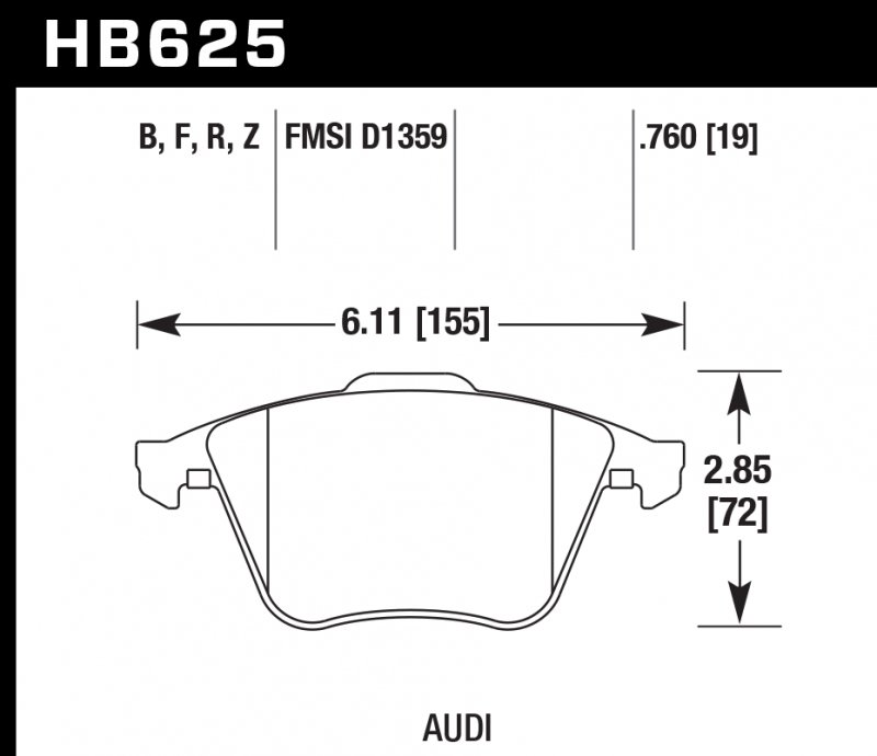 Колодки тормозные HB625R.760 HAWK STREET RACE передние Audi TT (8J) / S3 (8P) / Volkswagen Golf R