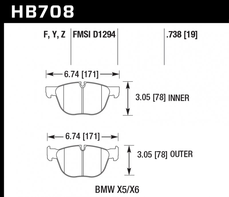 Колодки тормозные HB708F.738 HAWK HPS передние BMW X5, X6