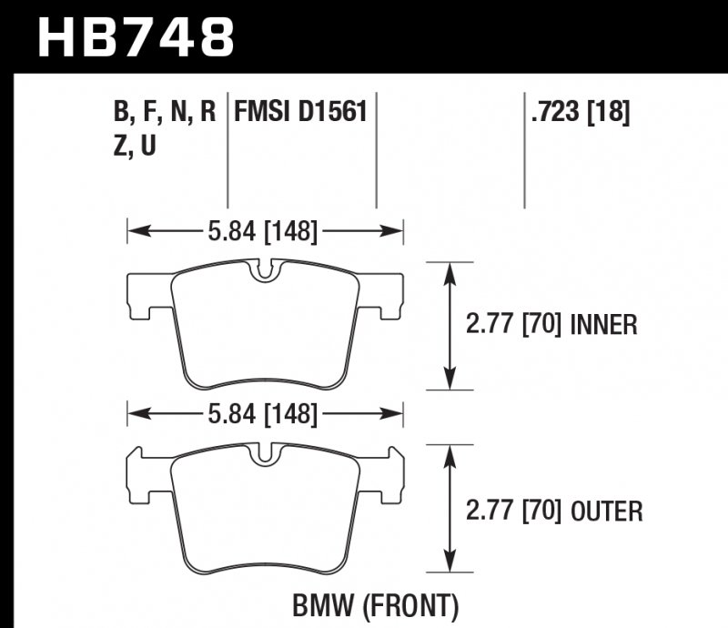 Колодки тормозные HB748U.723 HAWK DTC-70; BMW (Front) 19mm