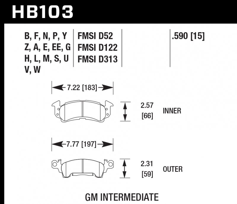 Колодки тормозные HB103U.590 HAWK DTC-70 GM Intermediate 15 mm