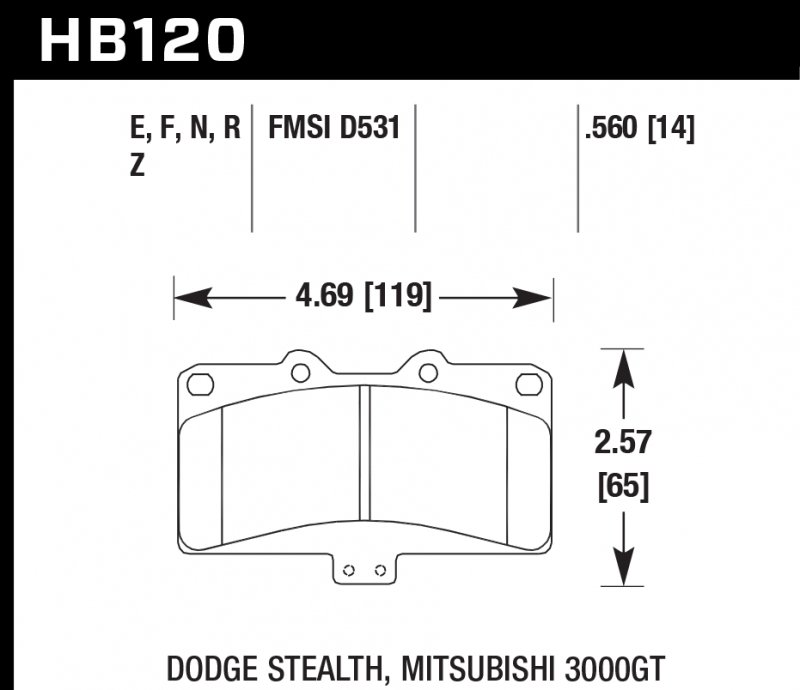 Колодки тормозные HB120E.560 HAWK Blue 9012 Mitsubishi 14 mm