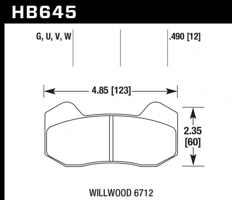 Колодки тормозные HB645G.490 HAWK DTC-60 Wilwood 6712 12 mm