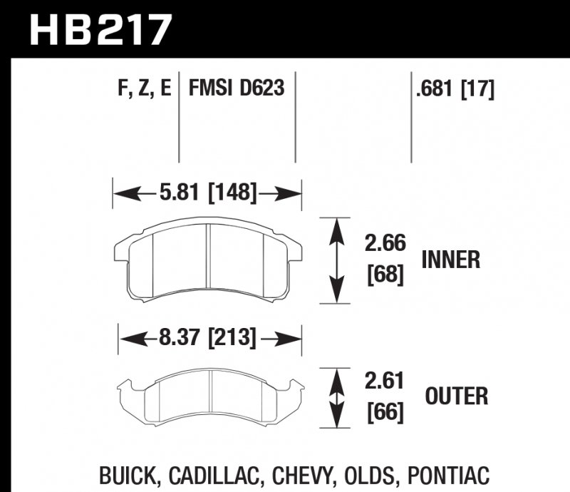 Колодки тормозные HB217E.681 HAWK Blue 9012 Camaro, Firebird 17 mm