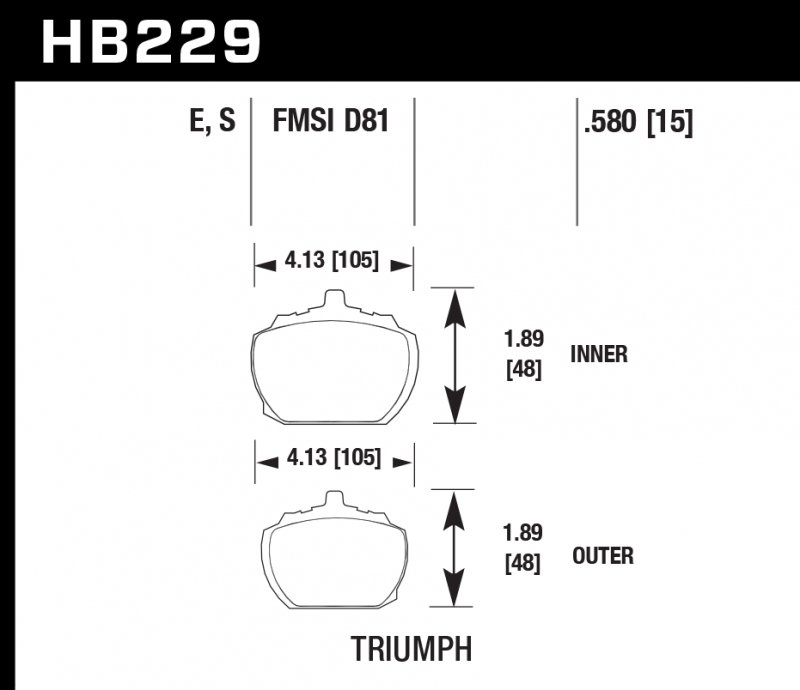 Колодки тормозные HB229S.580 HAWK HT-10 Triumph 15 mm