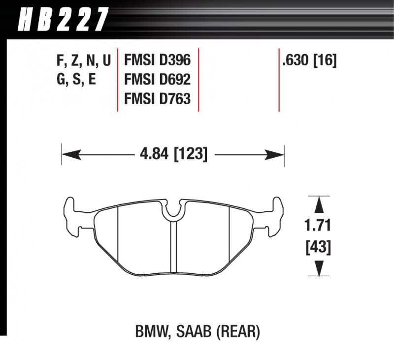 Колодки тормозные HB227Q.630 HAWK DTC-80; BMW (Rear) 16mm