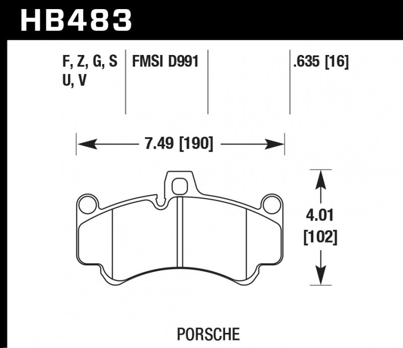 Колодки тормозные HB483G.635 HAWK DTC-60 передние  PORSCHE 911 (996), (997), Gt2, Gt3 Cup, CARRERA G