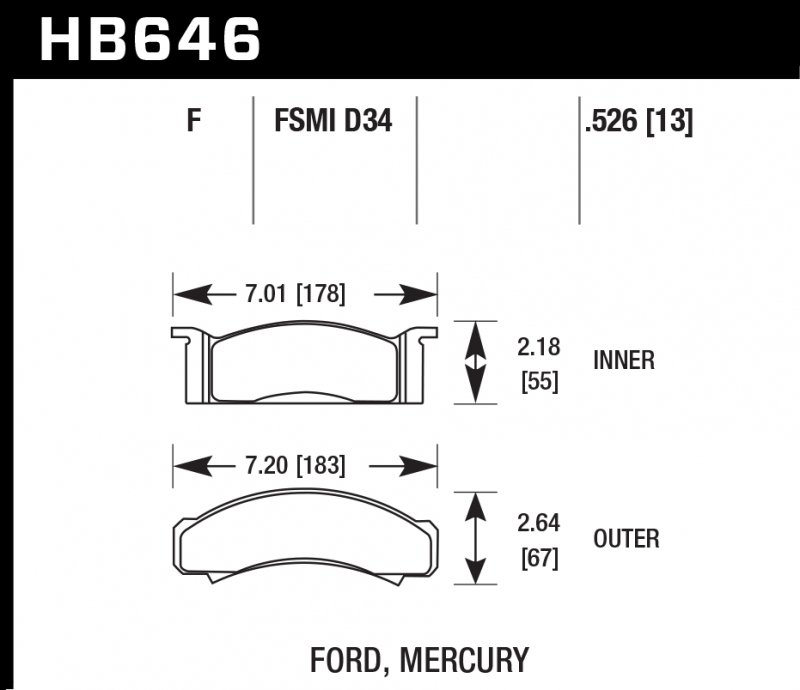 Колодки тормозные HB646F.526 HAWK HPS
