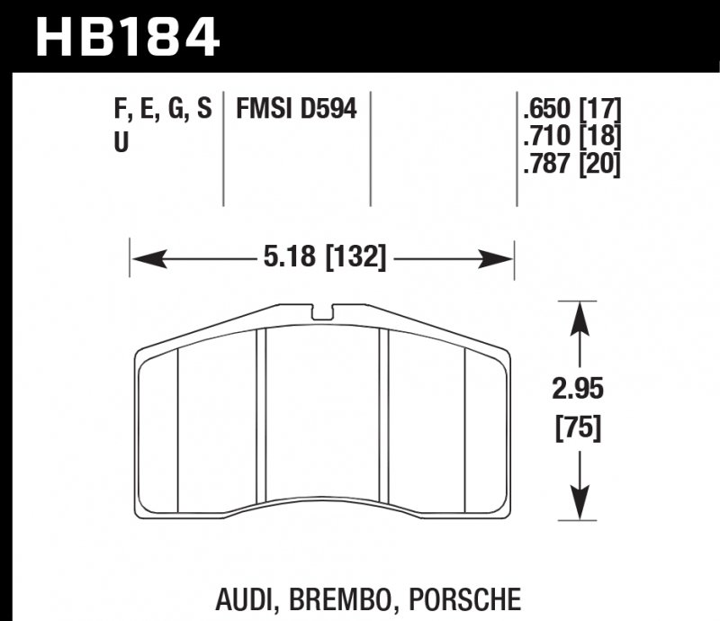 Колодки тормозные HB184S.710 HAWK HT-10 Porsche 18 mm