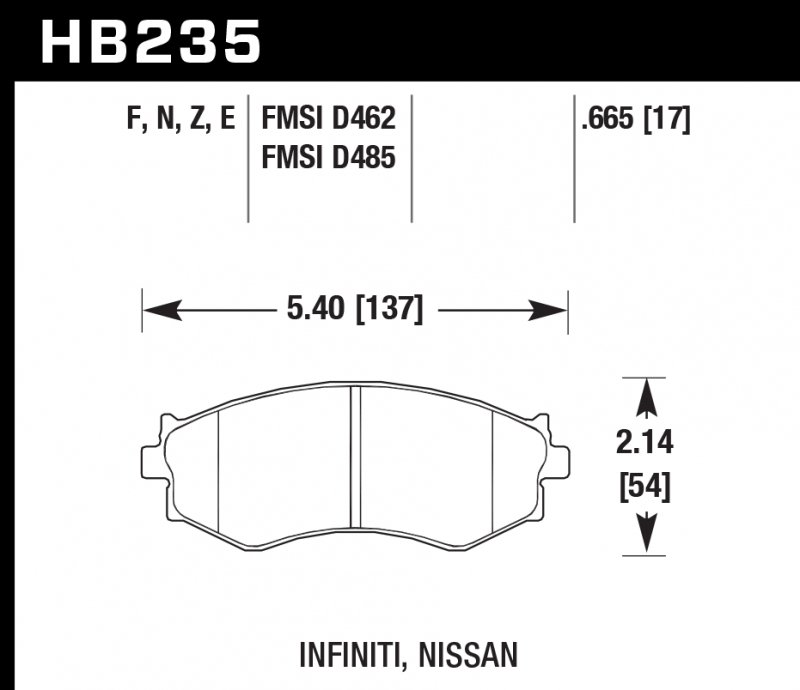 Колодки тормозные HB235N.665 HAWK HP+ передние HYUNDAI / NISSAN