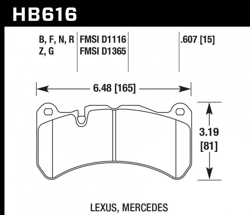 Колодки тормозные HB616B.607 HAWK STREET 5.0 передние MERCEDES CLK (C209) 5.5 55 AMG; HPB тип 7