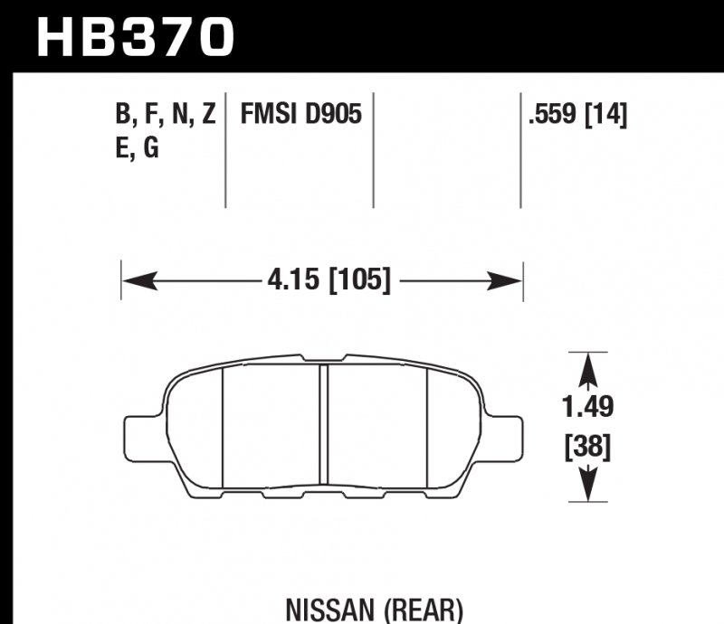 Колодки тормозные HB370B.559 HAWK Street 5.0 задние INFINITI FX / G / M ; Nissan 350Z
