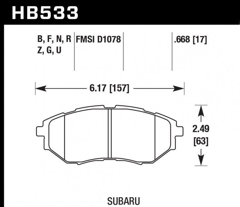 Колодки тормозные HB533B.668 HAWK Street 5.0 передние SUBARU Legacy / Outback / Tribeca